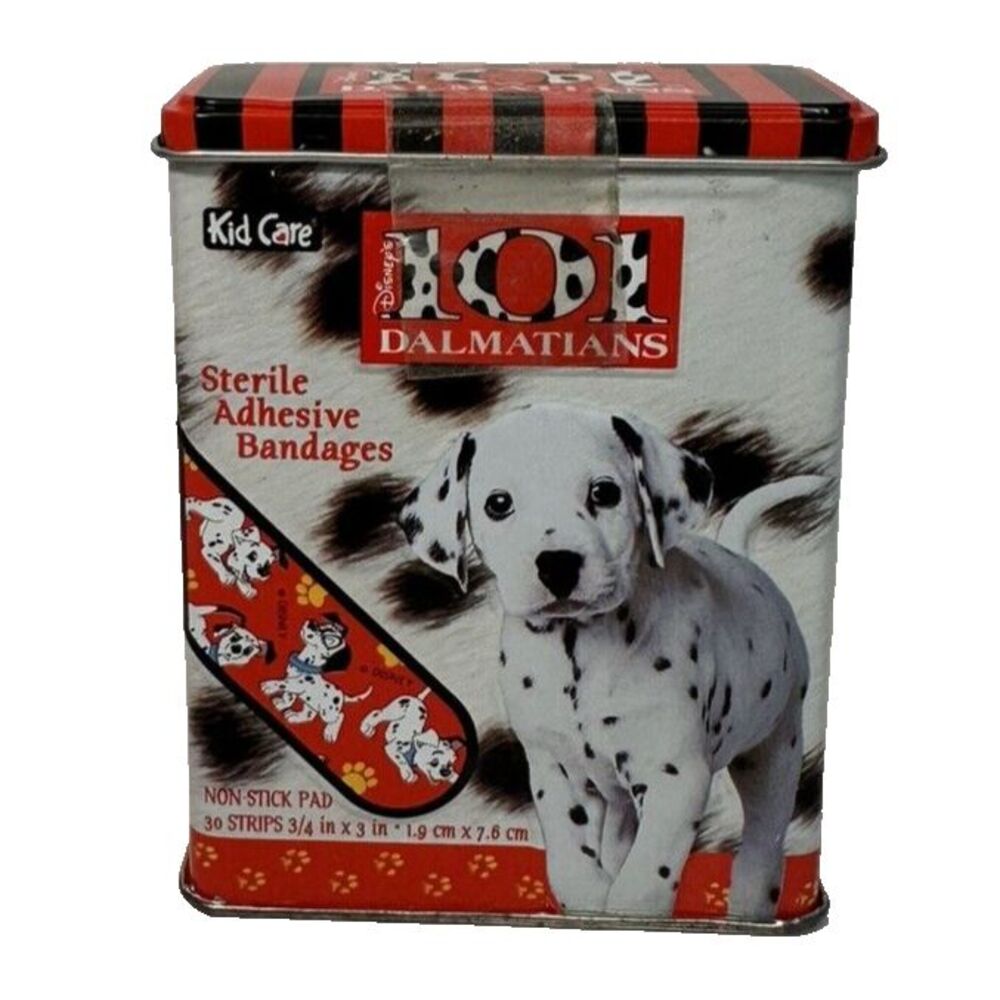 Vintage 101 Dalmatians Sterile Adhesive Bandages with Collectible Tin, 30 Strips